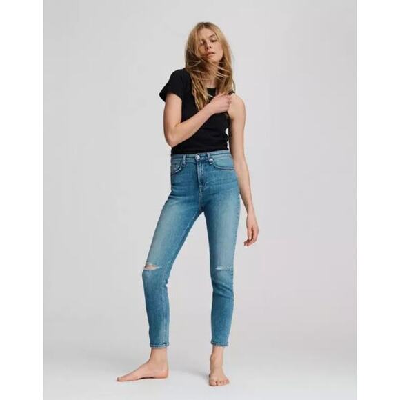 rag & bone Women's Nina High-Rise Ankle Skinny Jeans Size 24 Tulsa Ripped Knees - Picture 1 of 9